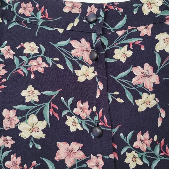 Vintage 90s FSTOP 2 Piece Navy Floral Maxi Button Front Skirt & Matching Vest - Picture 5 of 14